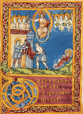 St Martin Le miséricordieux- Le partage du manteau St Martin le miséricordieux-le partage du manteau- 000-10-Sakramentar-aus-Fulda-Msc.-Lit.-1-Staatsbibliotek-Bamberg
